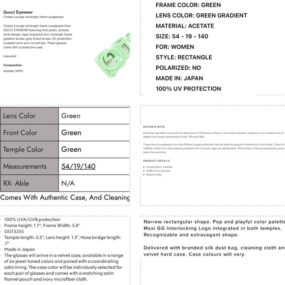 GUCCI RECTANGLE FRAME WITH BOLD GG ON 2025 FALL FASHION FAV PICKLE GREEN FRAMES - Picture 7 of 16